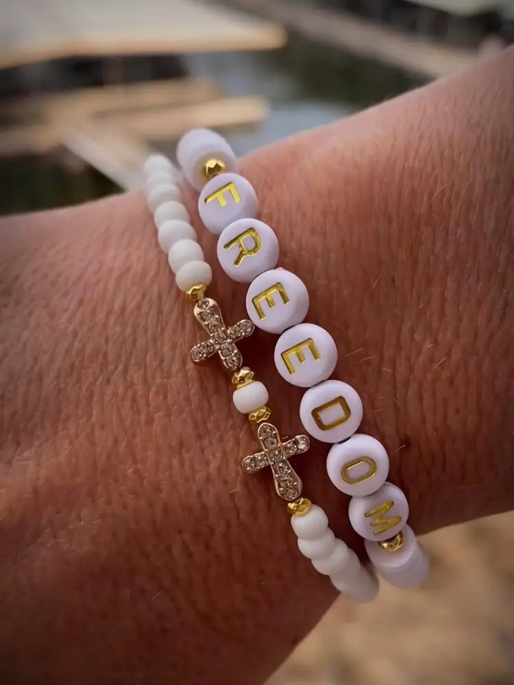 Cross & Freedom Beaded Bracelet As picture / ONE