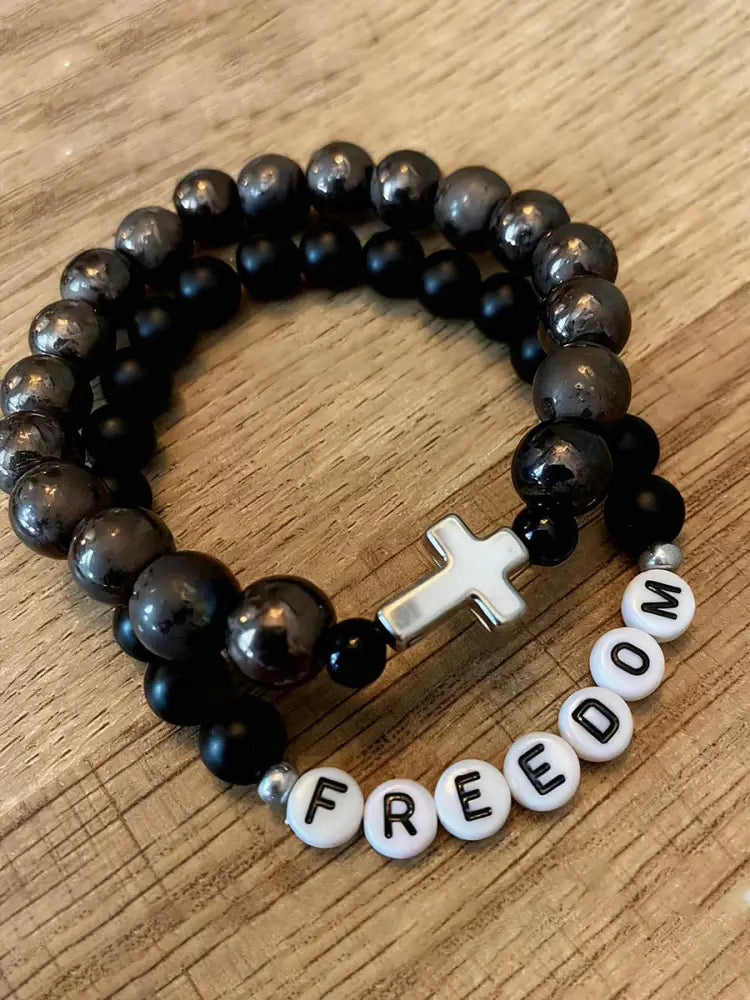 Cross & Freedom Beaded Bracelet As picture / ONE