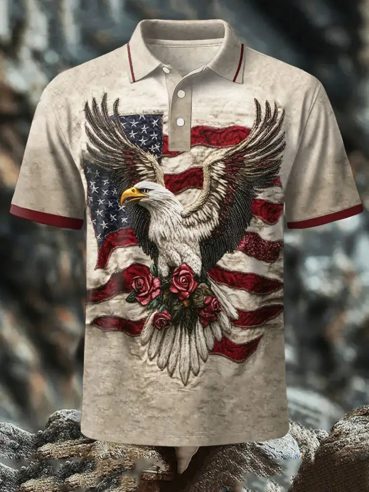Men’s 4th of July Eagle Flag Patriotic Printed Casual Tops Apricot / S