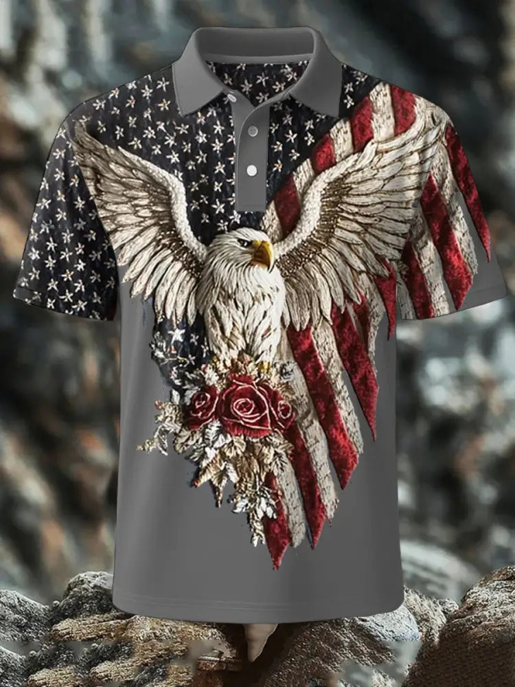 Men’s 4th of July Eagle Flag Patriotic Printed Casual Tops Light Gray / S