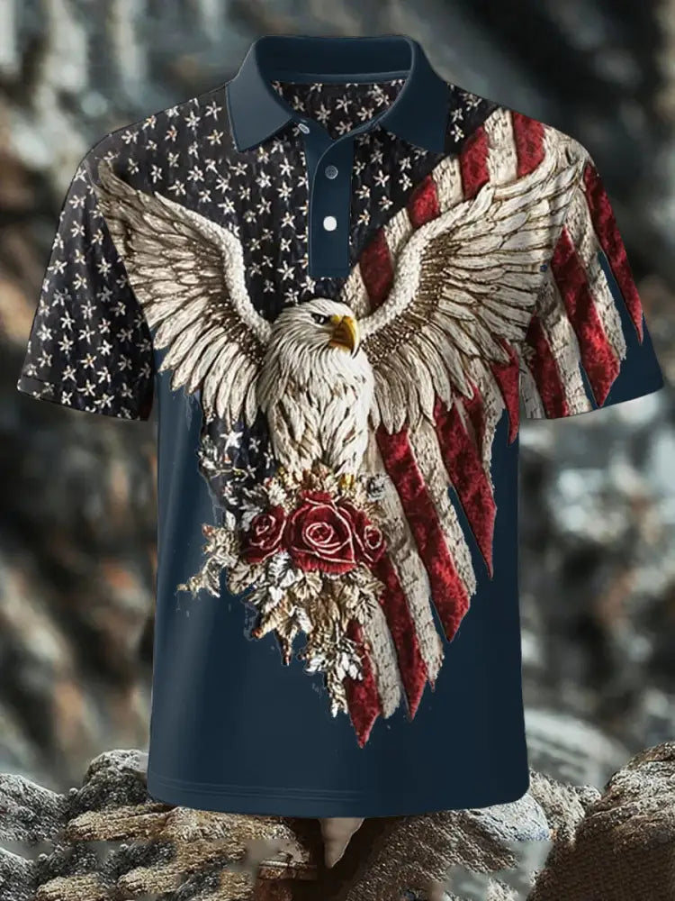 Men’s 4th of July Eagle Flag Patriotic Printed Casual Tops Navy Blue / S