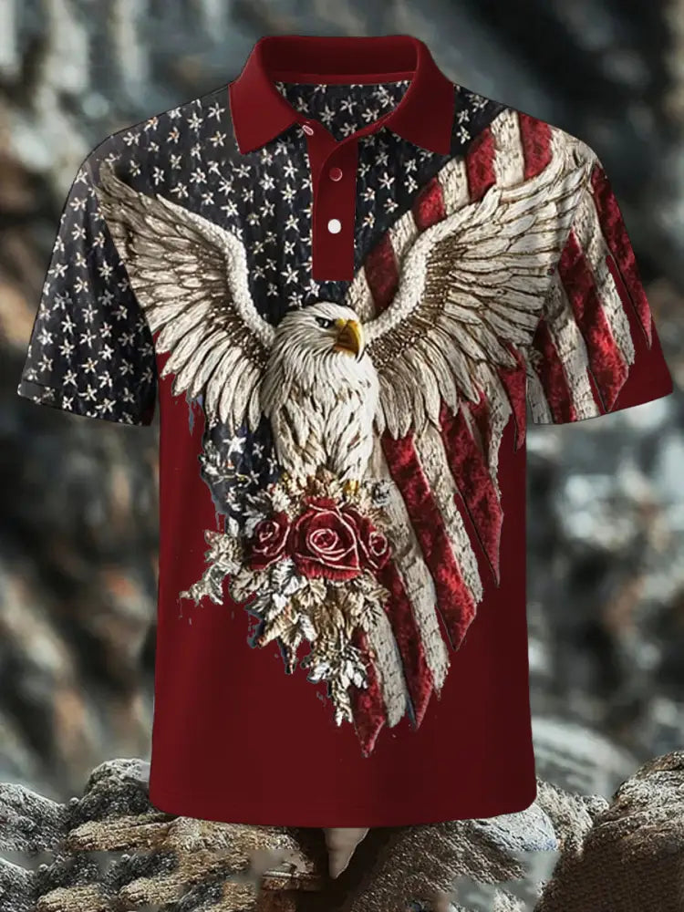 Men’s 4th of July Eagle Flag Patriotic Printed Casual Tops Red / S
