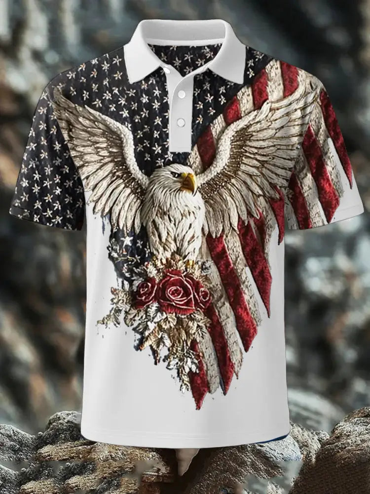 Men’s 4th of July Eagle Flag Patriotic Printed Casual Tops White / S