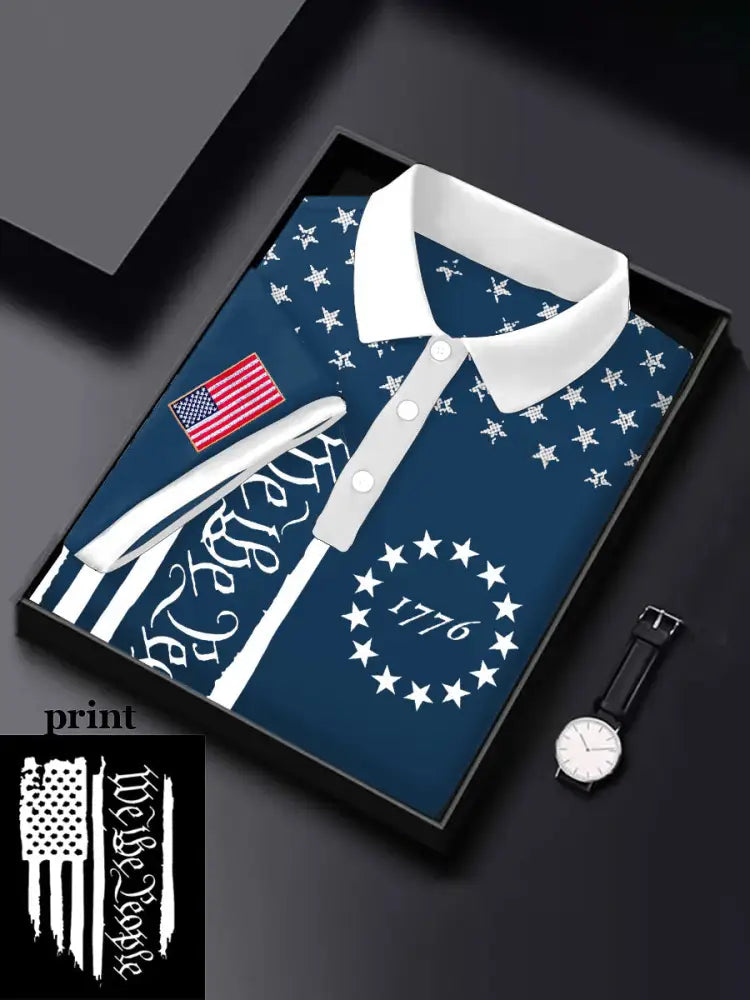 Men’s 4th of July Flag We The People Printed Casual Tops Navy Blue / S
