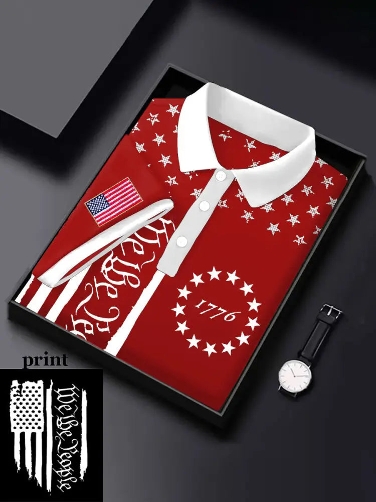 Men’s 4th of July Flag We The People Printed Casual Tops Red / S
