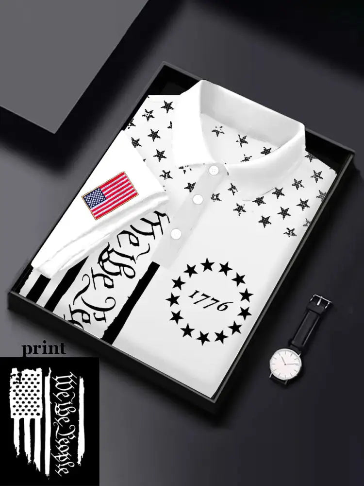 Men’s 4th of July Flag We The People Printed Casual Tops White / S