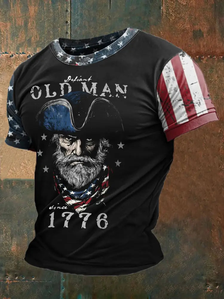 Men’s 4th of July Independence Day Patriotic Flag Printed T-shirt Black / S