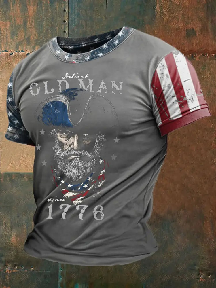 Men’s 4th of July Independence Day Patriotic Flag Printed T-shirt Light Gray / S
