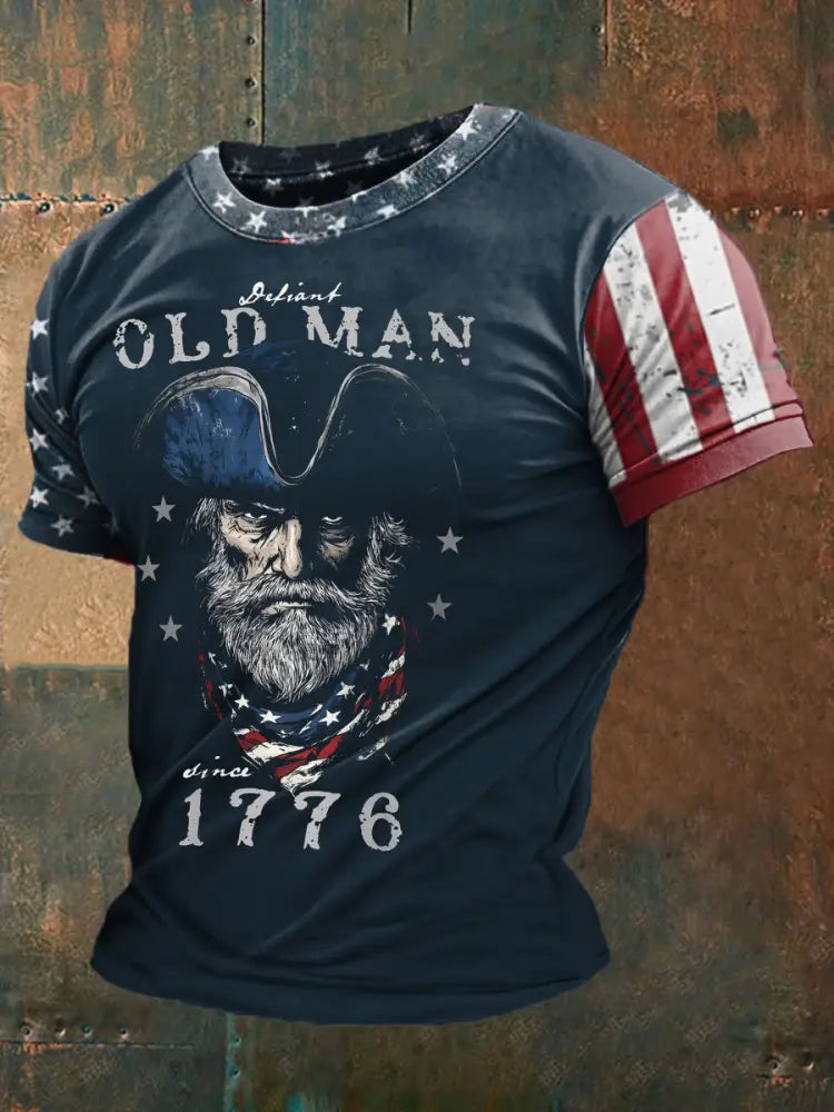 Men’s 4th of July Independence Day Patriotic Flag Printed T-shirt Navy Blue / S