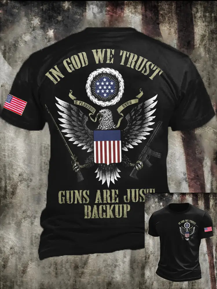 Men’s 4th of July Patriot Falg Printed T-shirt Black / S