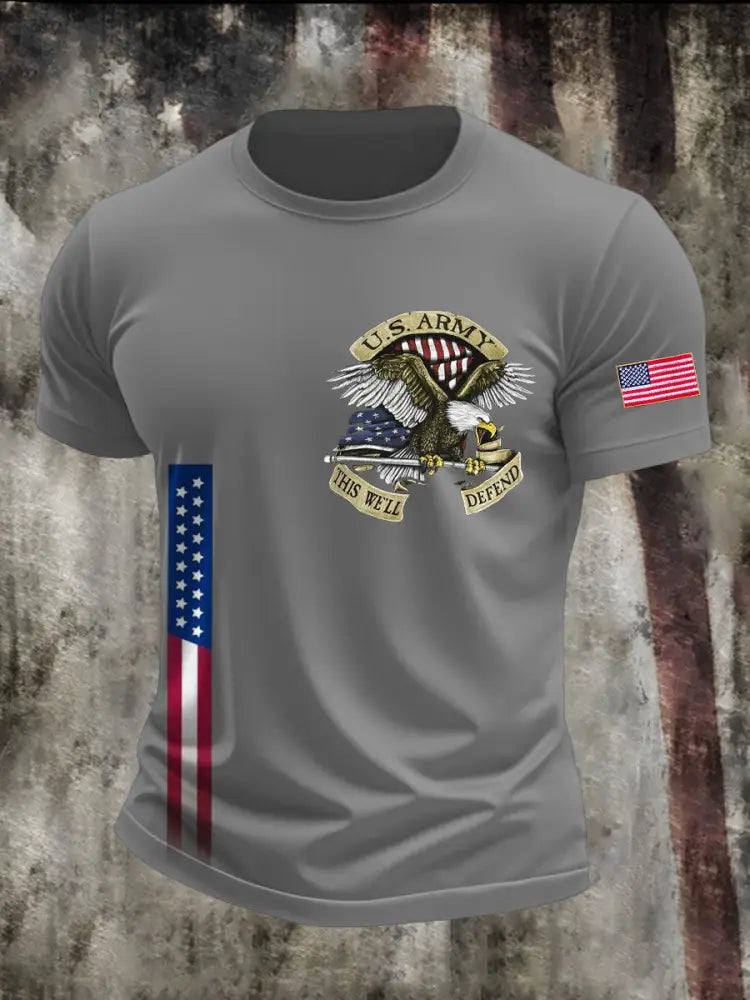 Men’s 4th of July Patriot Falg Printed T-shirt Light Gray / S