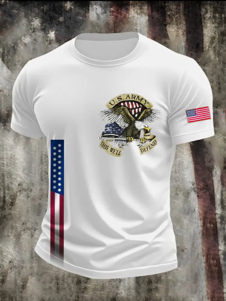 Men’s 4th of July Patriot Falg Printed T-shirt White / S