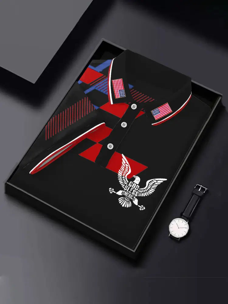 Men’s 4th of July Patriotic Flag Printed Casual Tops Black / S