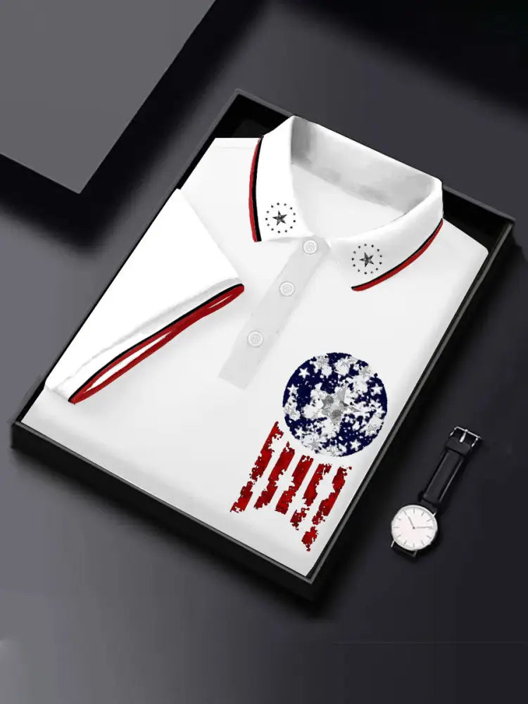 Men’s 4th of July Patriotic Flag Printed Casual Tops White / S
