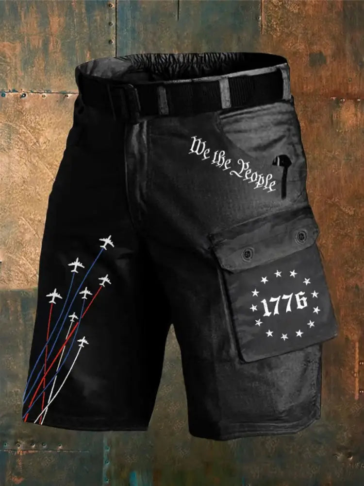 Men’s 4th of July Patriotic Flag Printed Shorts Black / S