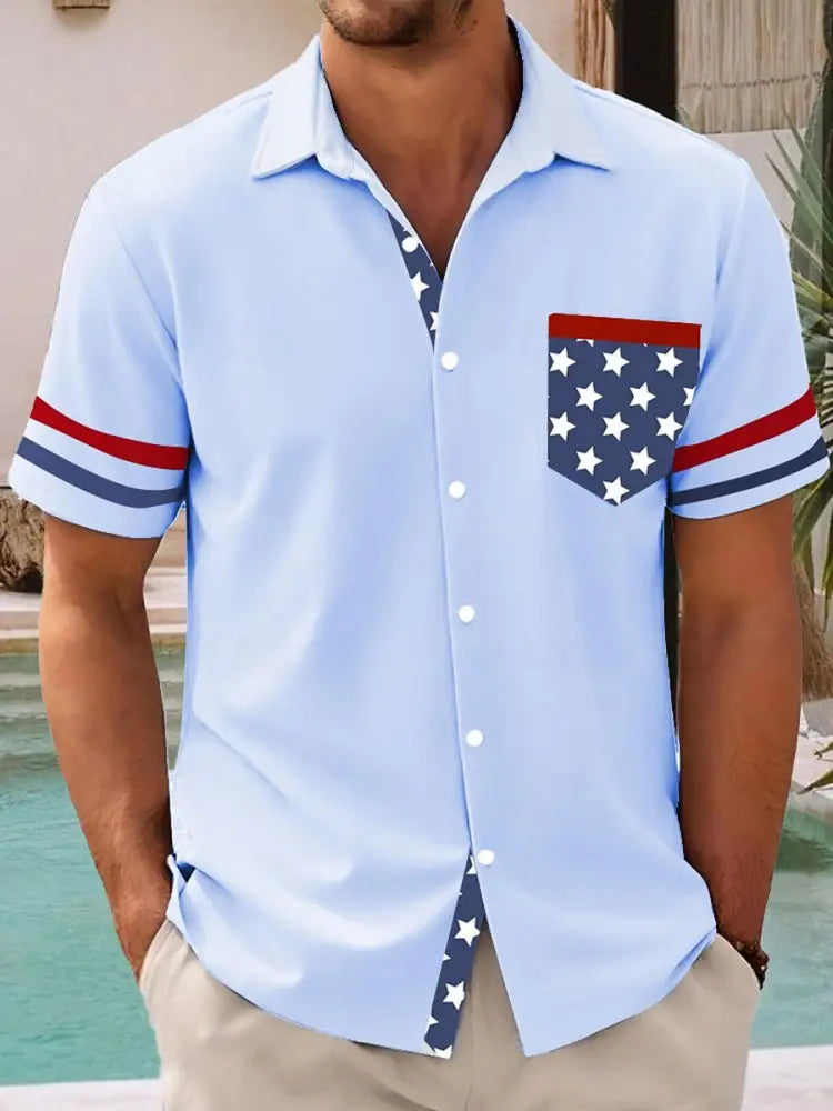 Men’s 4th of July Printed Casual Shirt Light Blue / S