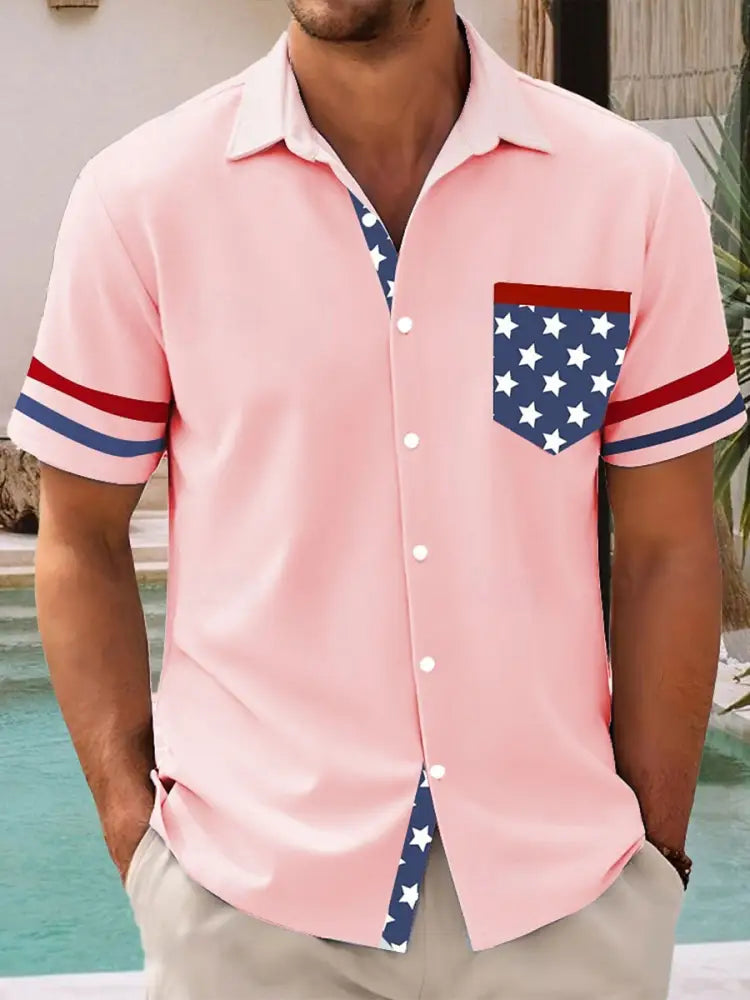 Men’s 4th of July Printed Casual Shirt Pink / S