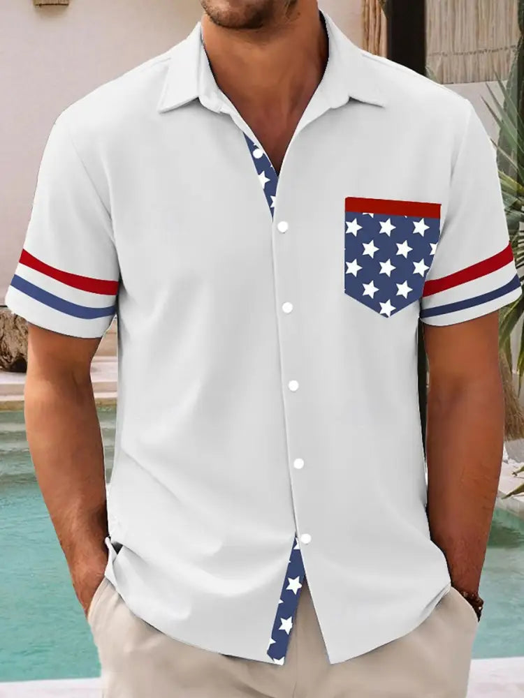 Men’s 4th of July Printed Casual Shirt White / S
