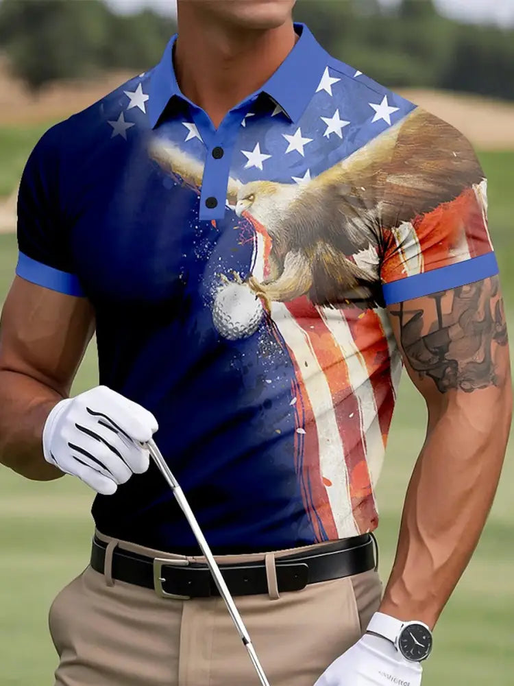 Men’s 4th of July USA Flag Print Golf Shirt As picture / S