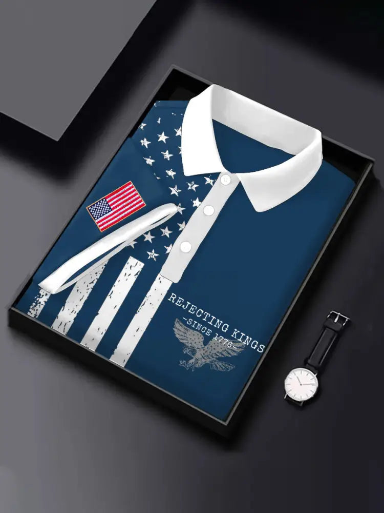 Men’s 8647 FDT Printed Casual Tops Navy Blue / S