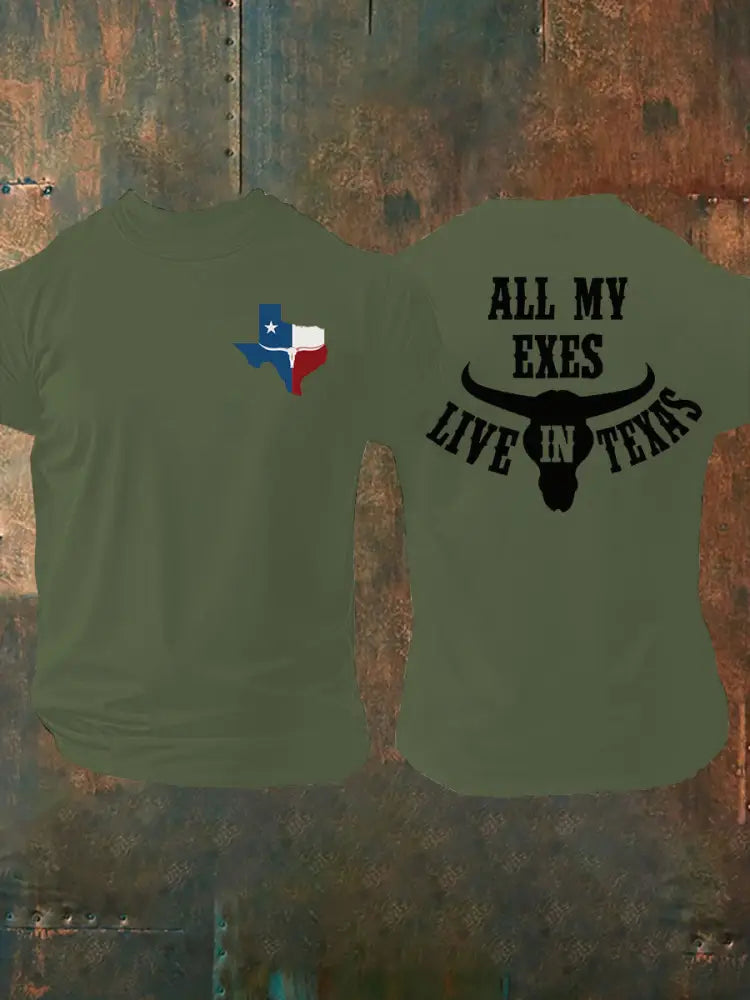 Men’s All My Ex’s Live In Texas Printed T-shirt Army Green / S