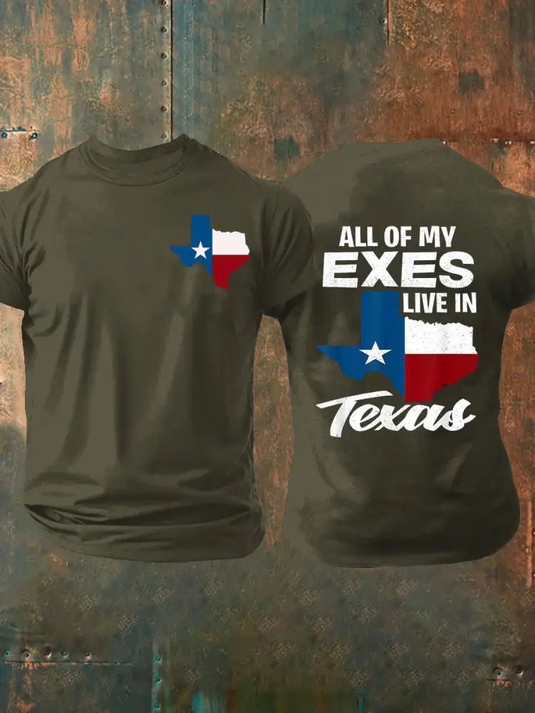 Men’s All My Ex’s Live in Texas Short-sleeved T-shirt Army Green / S
