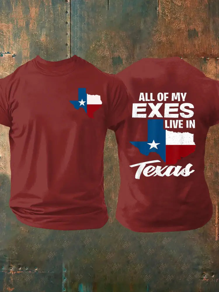 Men’s All My Ex’s Live in Texas Short-sleeved T-shirt Deep Red / S