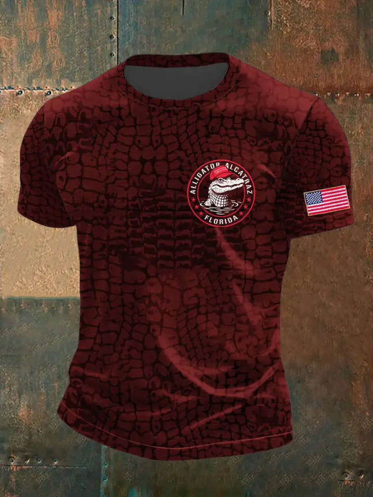 Men’s Alligator Alcatraz Funny Florida Everglades Dark Humor Printed T-shirt Deep Red / S