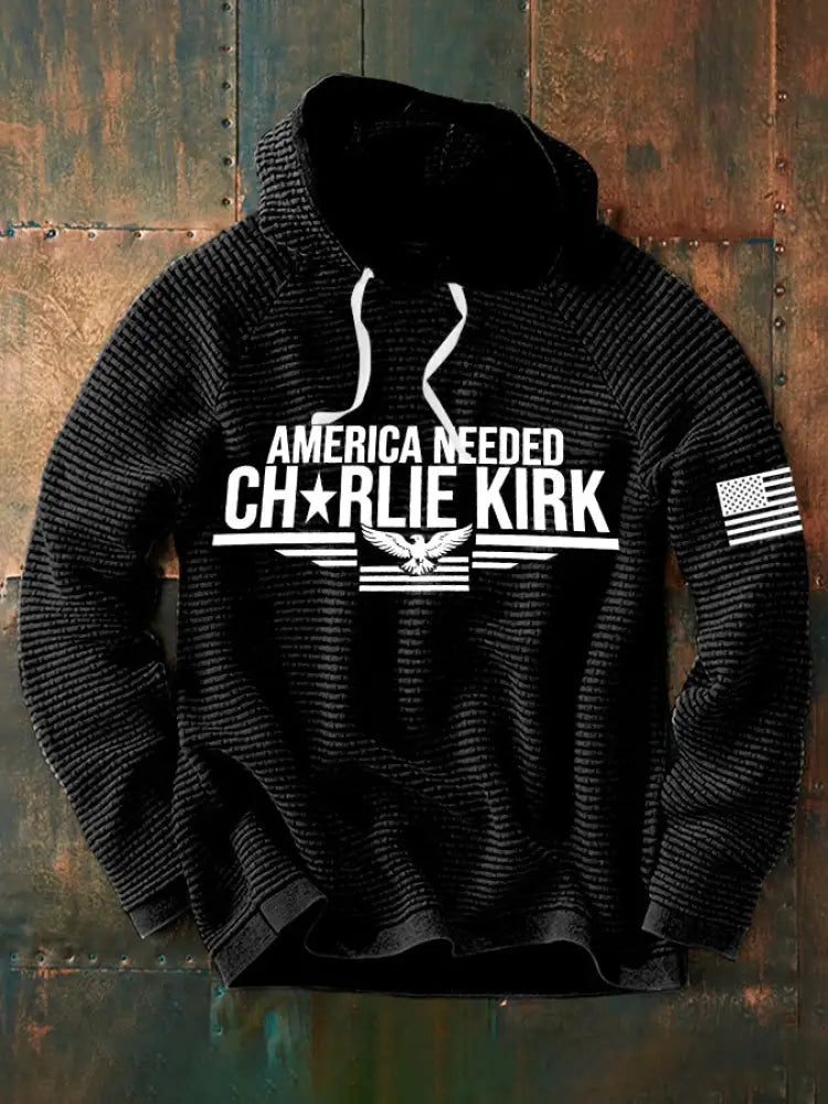 Men’s America Needed Charlie Kirk Waffle Hoodie Black / S