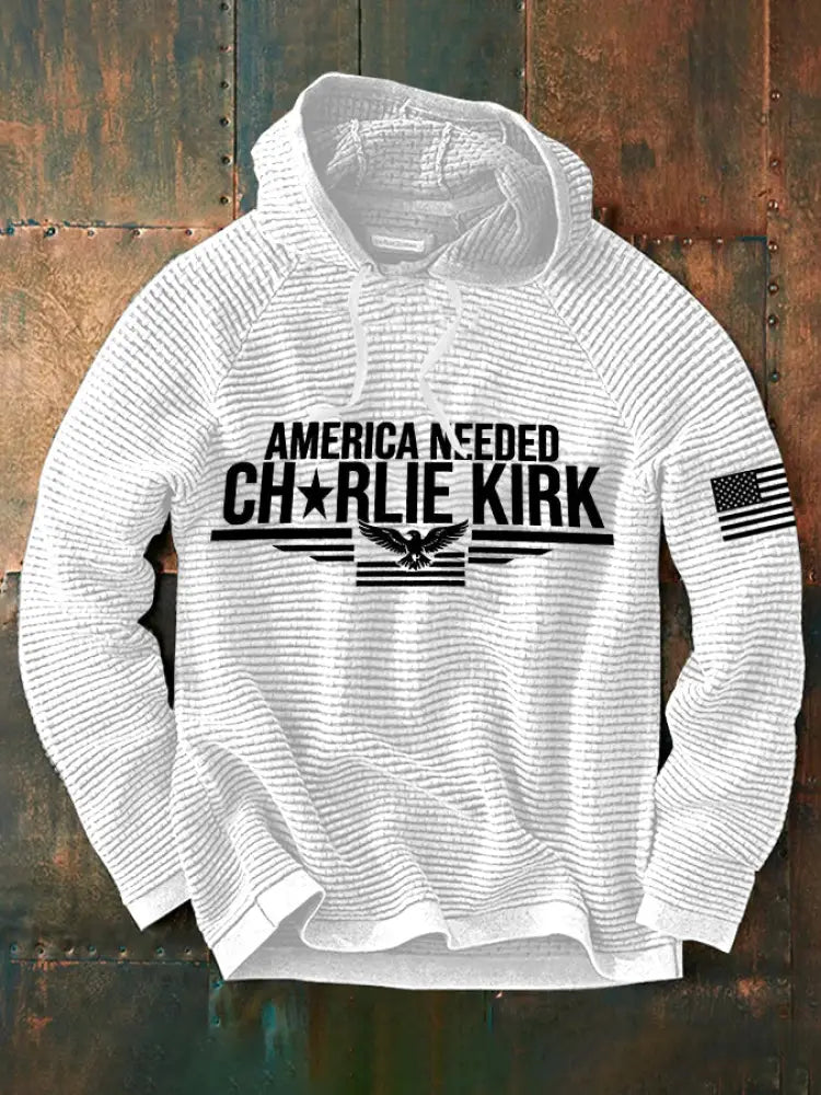 Men’s America Needed Charlie Kirk Waffle Hoodie White / S