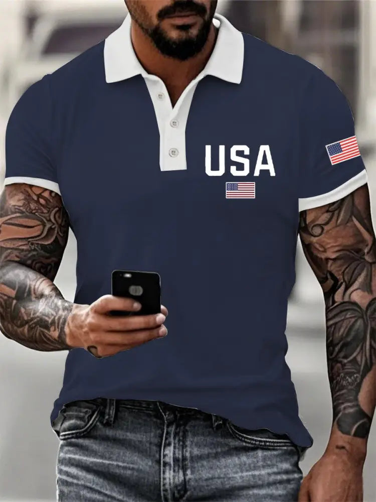 Men’s American Flag Button T-Shirt Blue / S