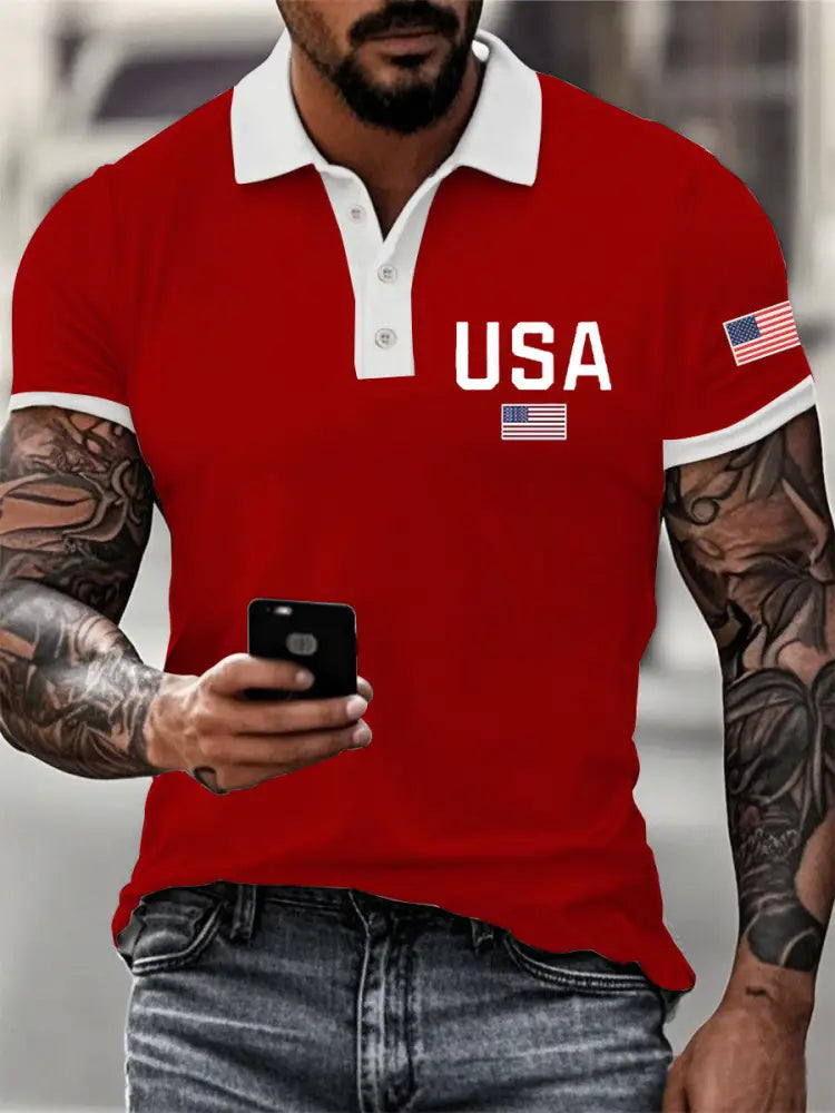 Men’s American Flag Button T-Shirt Red / S