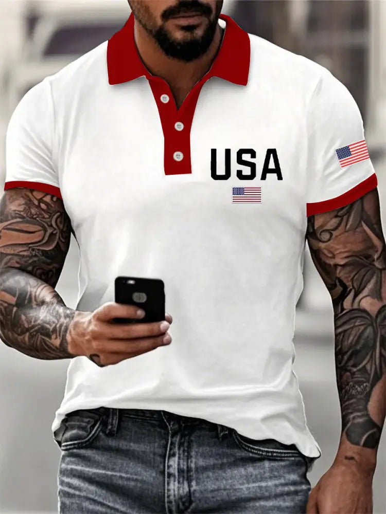 Men’s American Flag Button T-Shirt White / S