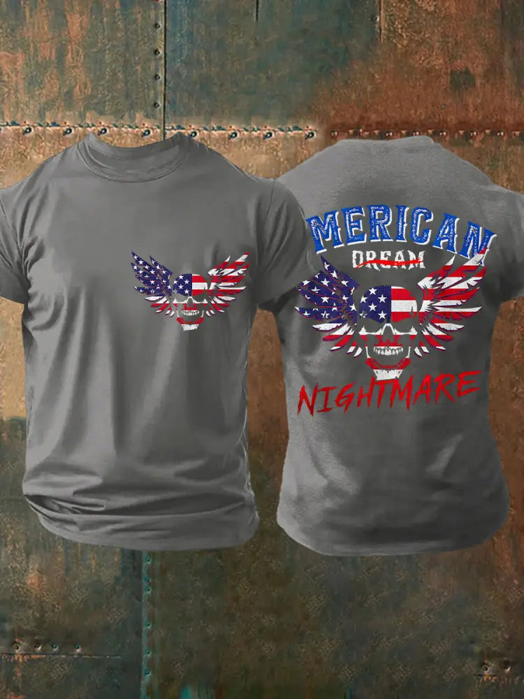 Men’s American Flag Dream nightmare T-shirts Light Gray / S
