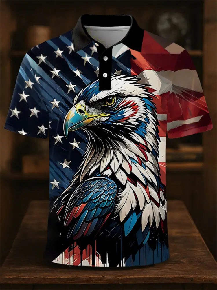 Men’s American Flag Eagle Print Casual Button Top As picture / S