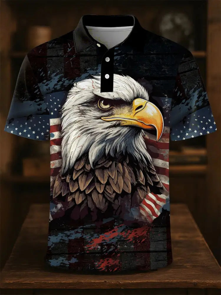 Men’s American Flag Eagle Print Casual Button Top As picture / S