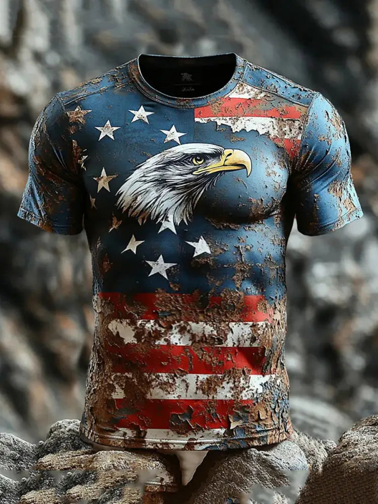 Men’s American Flag Eagle Print Casual T-Shirt As picture / S