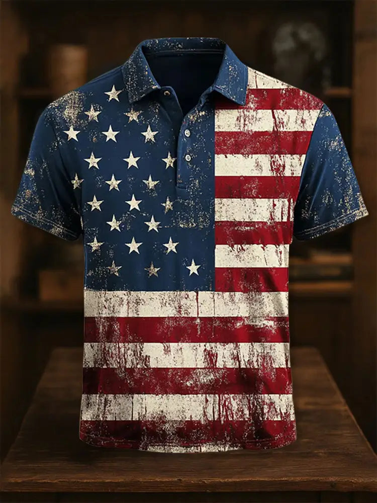 Men’s American Flag Print Casual Button-Down Top As picture / S