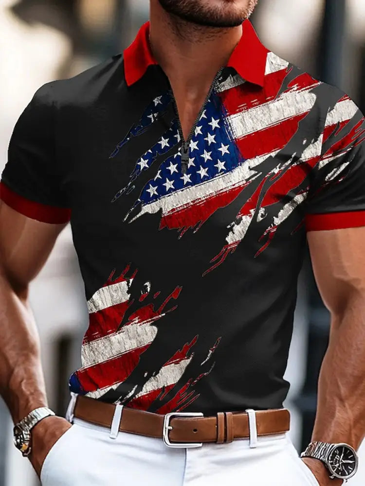 Men’s American Flag Print Casual Top Black / S