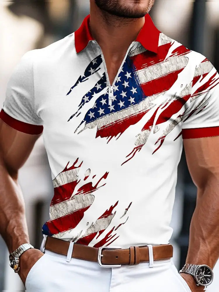 Men’s American Flag Print Casual Top White / S