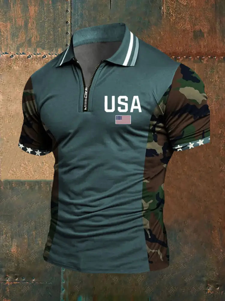 Men’s American Flag Zip-Up T-Shirt Blue / S