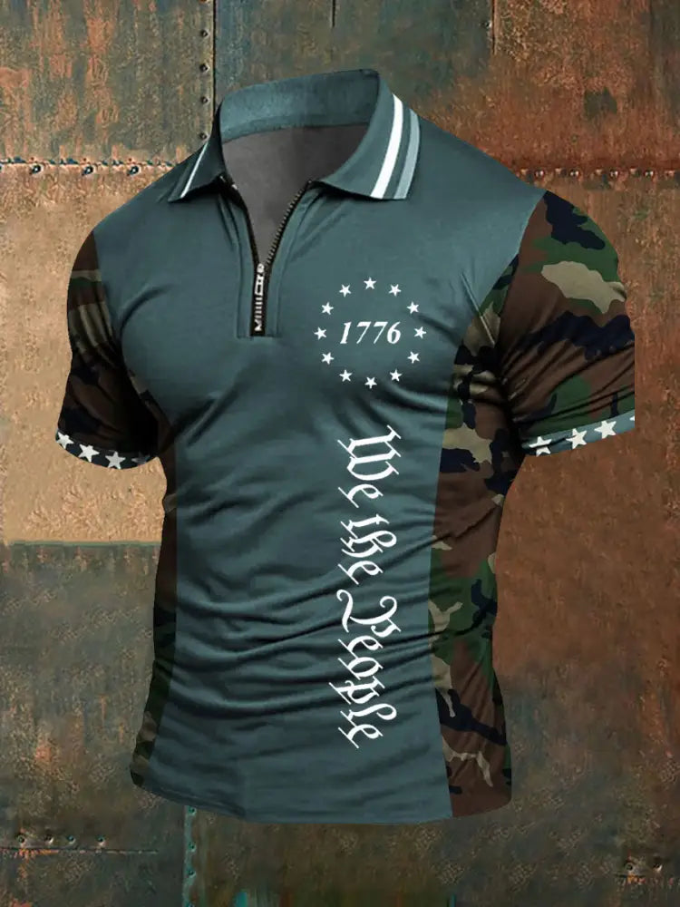 Men’s American Flag Zip-Up T-Shirt Blue / S