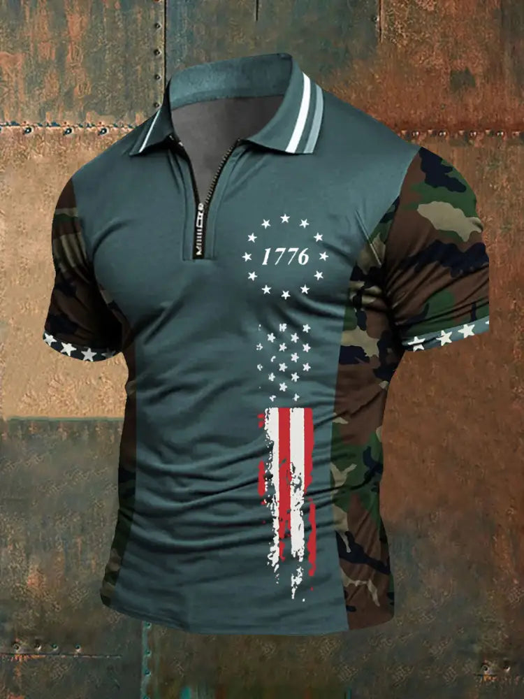 Men’s American Flag Zip-Up T-Shirt Blue / S