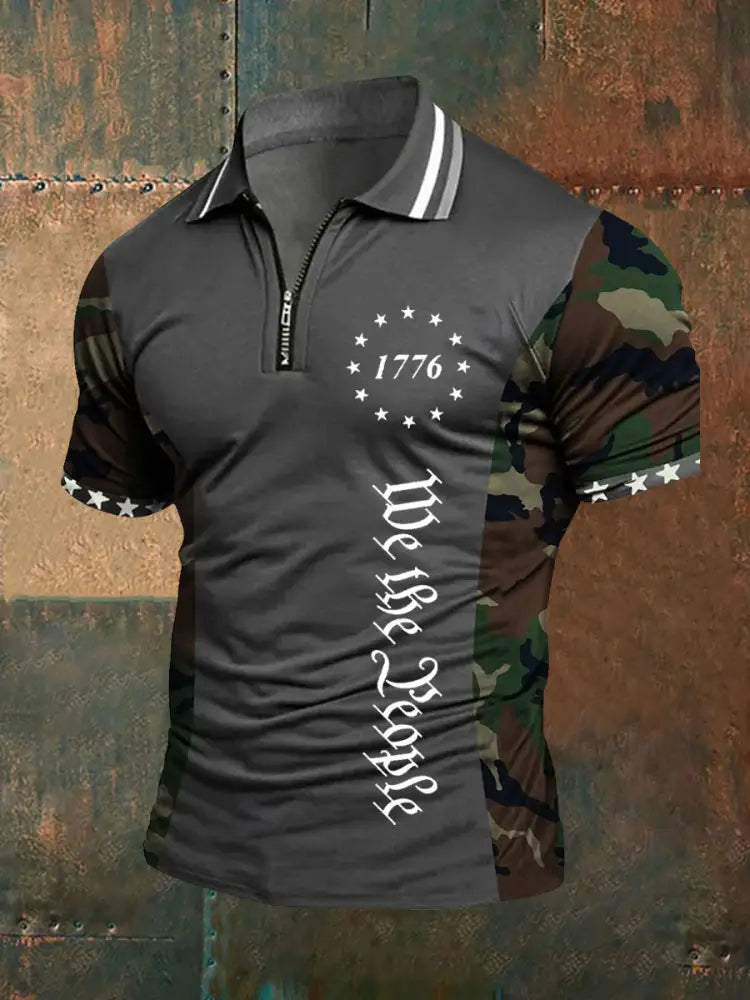 Men’s American Flag Zip-Up T-Shirt Gray / S