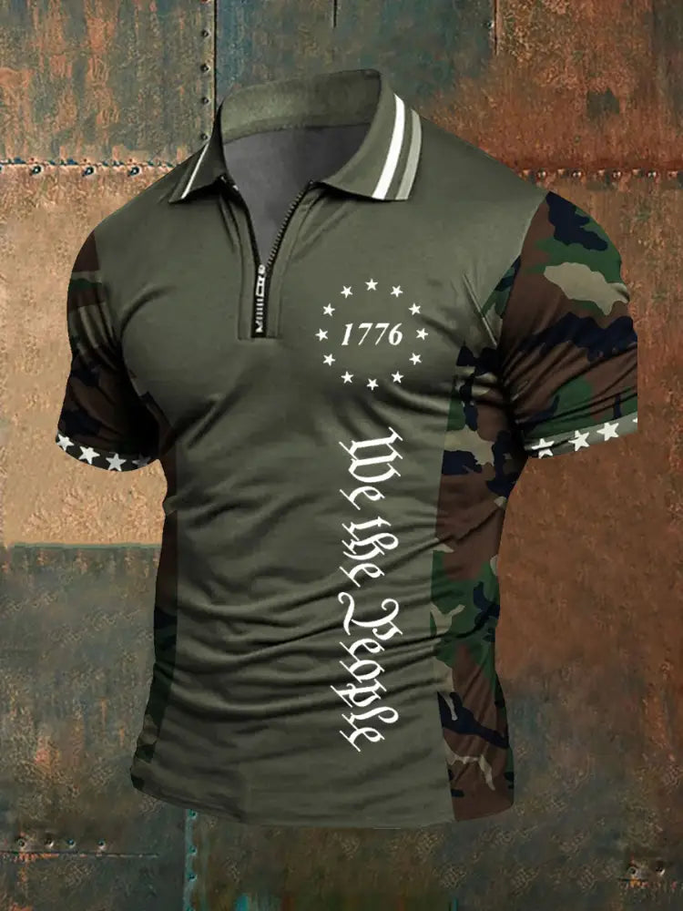 Men’s American Flag Zip-Up T-Shirt Green / S