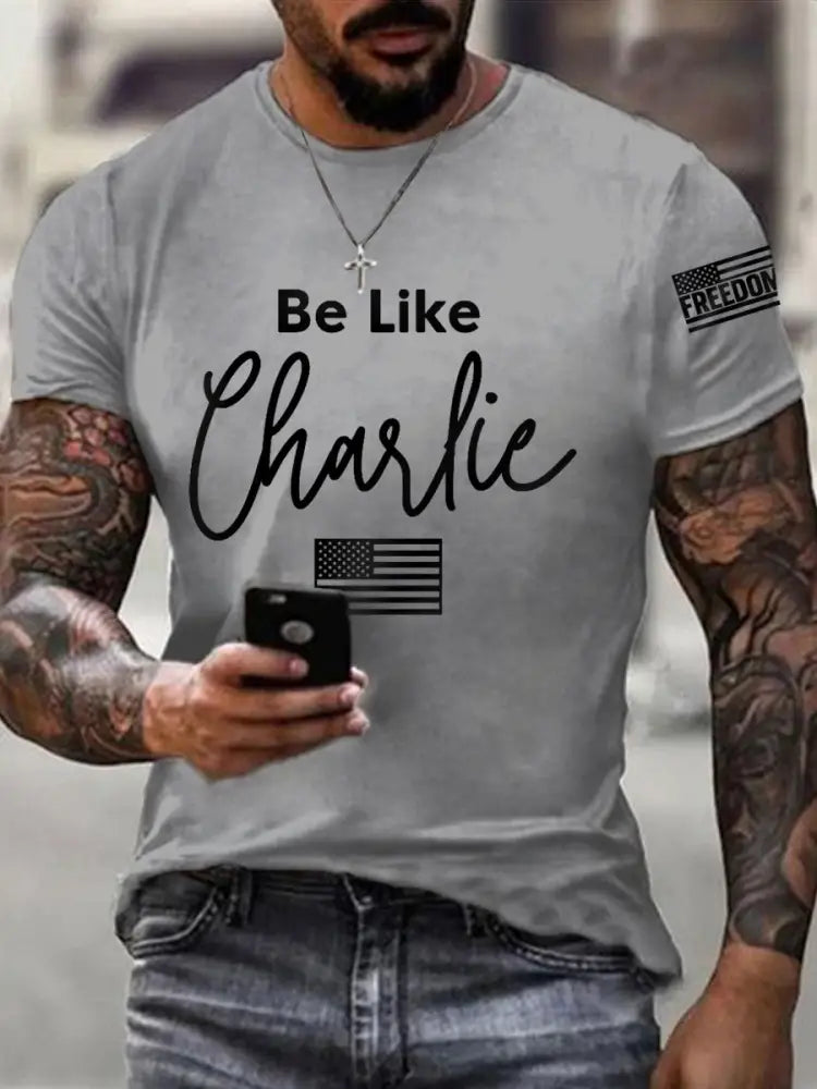 Men’s Be Like Charlie R.I.P Charlie Kirk Tee Light Gray / S