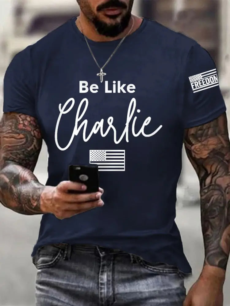 Men’s Be Like Charlie R.I.P Charlie Kirk Tee Navy Blue / S