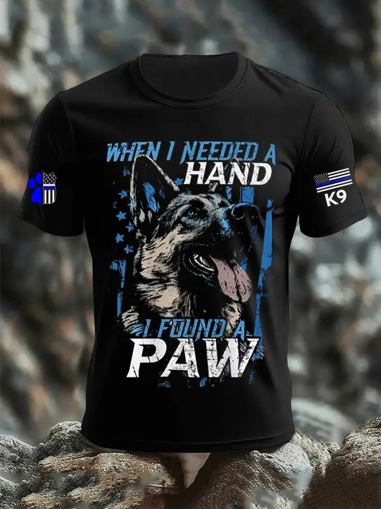 Men’s Blue Line Patriotic K9 Police Officer Dog T-Shirt Black / S