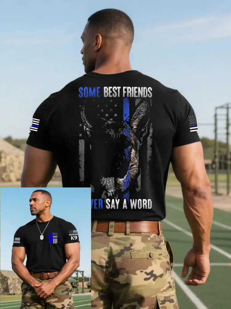 Men’s Blue Line Patriotic K9 Police Officer Dog T-Shirt Black / S