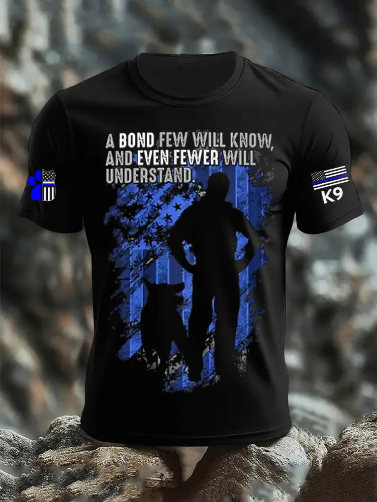Men’s Blue Line Patriotic K9 Police Officer Dog T-Shirt Black / S
